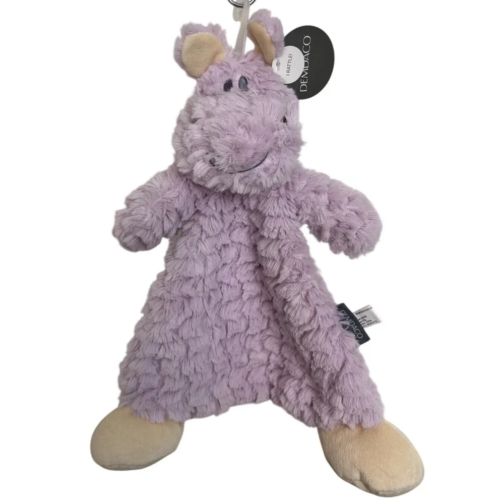 NWT Demdaco Hippo Lovey Plush Rattle Baby Triangle Purple Lilac Nat and Jules